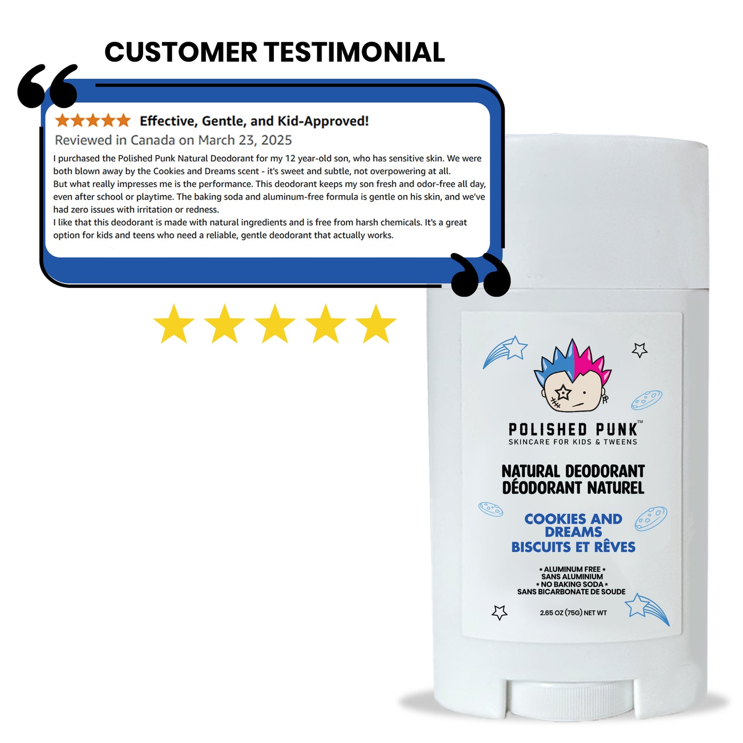 Natural Deodorant in Cookies and Dreams Aluminum Free and Baking Soda Free for Kids and Tweens